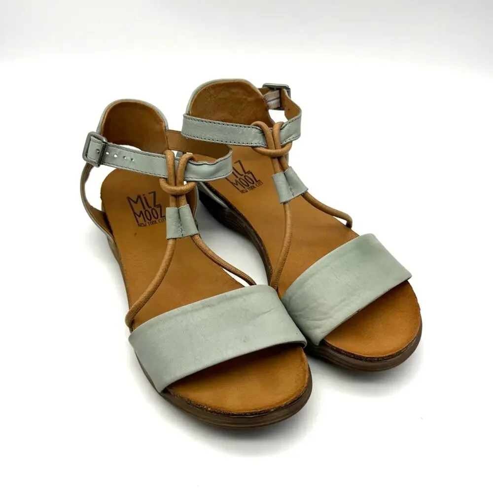 Miz Mooz Medina T Strap Leather Sandal Aquamarine Blue EU 37 US 6.5-7 - Picture 2 of 15